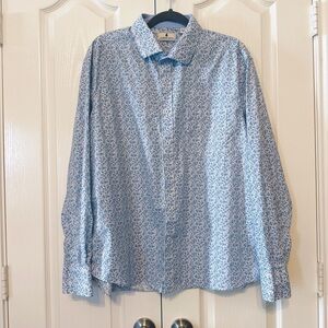 Southern Pines Men Light Blue Floral Button Down Shirt Long Sleeves Size XXL